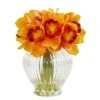 9" Boat Orange Orchid Arrangement In Glass Vase -Flowers Michael Store D386895S 1