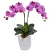 23" Double Phalaenopsis Orchid Arrangement In White Ceramic Vase Mauve -Flowers Michael Store D386904S 1