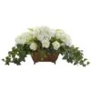 Hydrangea & Roses Artificial Arrangement In Metal Planter -Flowers Michael Store D386918S 1