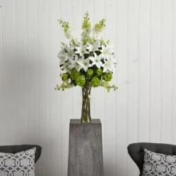 Lily, Delphinium & Hydrangea Silk Arrangement -Flowers Michael Store D386925S 12