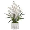 22" Dancing Lady White Orchid Arrangement In Marble Finished Vase -Flowers Michael Store D386926S 1
