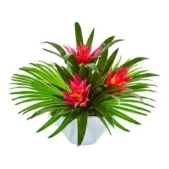 Bromeliad Artificial Arrangement In Oval White Vase