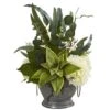 Hydrangea, Succulent And Eucalyptus Artificial Arrangement In Vintage Bowl With Copper Trimming -Flowers Michael Store D387149S 1