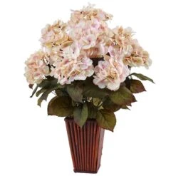 Hydrangea Silk Arrangement In Bamboo Planter