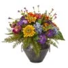 Mixed Flowers Artificial Arrangement In Metal Bowl -Flowers Michael Store D387216S 1