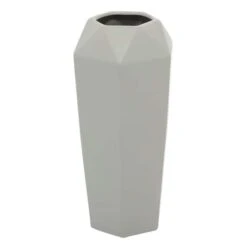 14" Light Gray Matte Stoneware Contemporary Vase -Flowers Michael Store D401582S 2