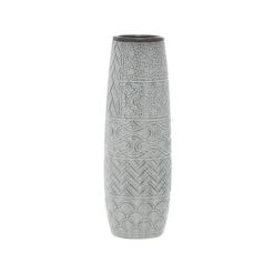 16" Gray Stoneware Eclectic Vase