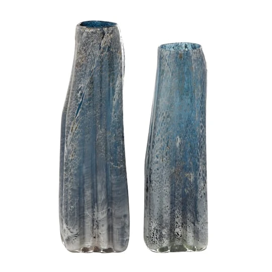 Blue Glass Contemporary Vase Set 3 Blue Glass Contemporary Vase Set