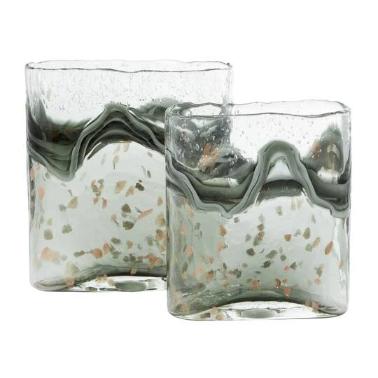 Gray Glass Contemporary Vase Set 3 Gray Glass Contemporary Vase Set