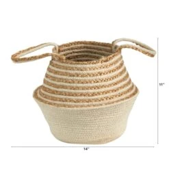 14'' Cream & Natural Cotton & Jute Boho Chic Belly Basket Planter -Flowers Michael Store D478444S 2