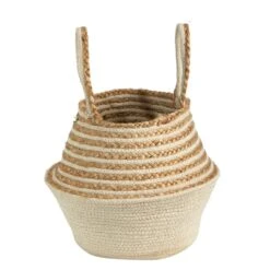 14'' Cream & Natural Cotton & Jute Boho Chic Belly Basket Planter -Flowers Michael Store D478444S 3