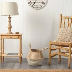 14'' Cream & Natural Cotton & Jute Boho Chic Belly Basket Planter -Flowers Michael Store D478444S 7