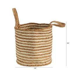 14'' Handwoven Stripe Natural Cotton And Jute Boho Chic Basket Planter -Flowers Michael Store D478447S 2