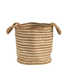 14'' Handwoven Stripe Natural Cotton And Jute Boho Chic Basket Planter -Flowers Michael Store D478447S 3
