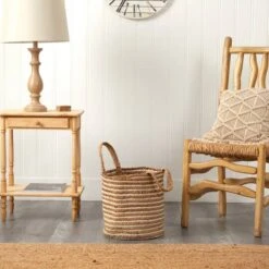 14'' Handwoven Stripe Natural Cotton And Jute Boho Chic Basket Planter -Flowers Michael Store D478447S 7