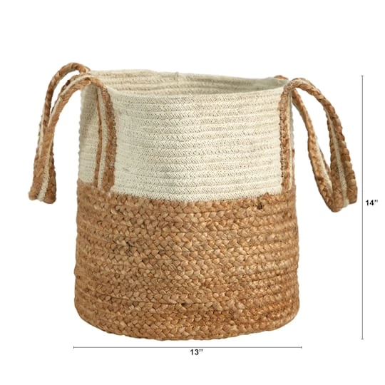 14'' Natural Cotton & Jute Boho Chic Basket Planter 6 14'' Natural Cotton & Jute Boho Chic Basket Planter - Image 4