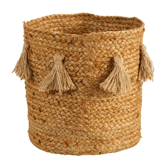 12.5'' Natural Hand-Woven Jute Boho Chic Basket Planter With Tassels 4 12.5'' Natural Hand-Woven Jute Boho Chic Basket Planter With Tassels - Image 2