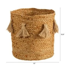 12.5'' Natural Hand-Woven Jute Boho Chic Basket Planter With Tassels 9 12.5'' Natural Hand-Woven Jute Boho Chic Basket Planter With Tassels -Flowers Michael Store D478449S 2