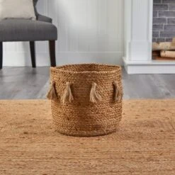 12.5'' Natural Hand-Woven Jute Boho Chic Basket Planter With Tassels 8 12.5'' Natural Hand-Woven Jute Boho Chic Basket Planter With Tassels -Flowers Michael Store D478449S 3