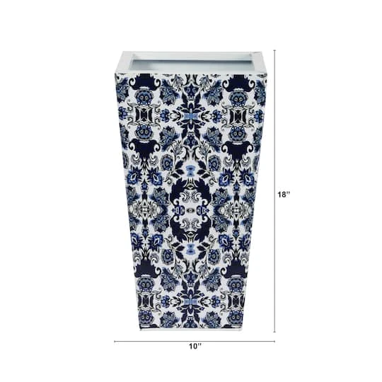 18" Oriental Blue And White Classic Metal Planter 5 18" Oriental Blue And White Classic Metal Planter - Image 3