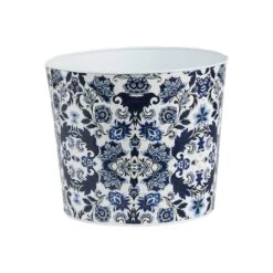 12" Oriental Blue And White Classic Round Metal Planter