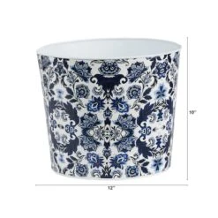 12" Oriental Blue And White Classic Round Metal Planter -Flowers Michael Store D478453S 2
