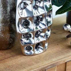 Silver Ceramic Modern Vase, 14" X 8" X 4" -Flowers Michael Store D490025S 3