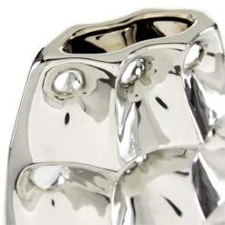 Silver Ceramic Modern Vase, 14" X 8" X 4" -Flowers Michael Store D490025S 4