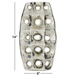 Silver Ceramic Modern Vase, 14" X 8" X 4" -Flowers Michael Store D490025S 6