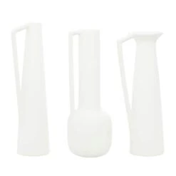 CosmoLiving By Cosmopolitan Set Of 3 White Ceramic Modern Vase, 17", 16", 16" -Flowers Michael Store D490030S 1 1