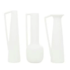 CosmoLiving By Cosmopolitan Set Of 3 White Ceramic Modern Vase, 17", 16", 16" -Flowers Michael Store D490030S 2