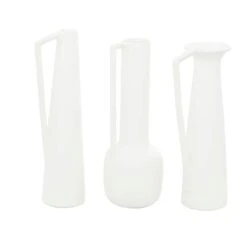 CosmoLiving By Cosmopolitan Set Of 3 White Ceramic Modern Vase, 17", 16", 16" -Flowers Michael Store D490030S 4