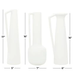 CosmoLiving By Cosmopolitan Set Of 3 White Ceramic Modern Vase, 17", 16", 16" -Flowers Michael Store D490030S 9