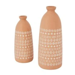 Set Of 2 Pink Stoneware Rustic Vases, 15" X 5" X 5" -Flowers Michael Store D490032S 2