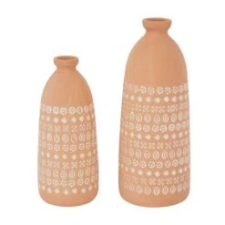 Set Of 2 Pink Stoneware Rustic Vases, 15" X 5" X 5" -Flowers Michael Store D490032S 5