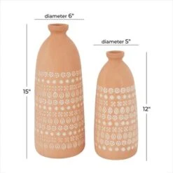 Set Of 2 Pink Stoneware Rustic Vases, 15" X 5" X 5" -Flowers Michael Store D490032S 6