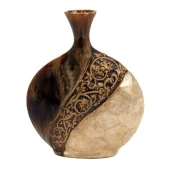 Brown Ceramic Traditional Vase, 14" X 11" X 3" -Flowers Michael Store D490034S 1 1