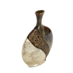 Brown Ceramic Traditional Vase, 14" X 11" X 3" -Flowers Michael Store D490034S 3