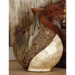 Brown Ceramic Traditional Vase, 14" X 11" X 3" -Flowers Michael Store D490034S 9