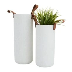 CosmoLiving By Cosmopolitan White Stoneware Contemporary Vase, 15" X 12" -Flowers Michael Store D490062S 2