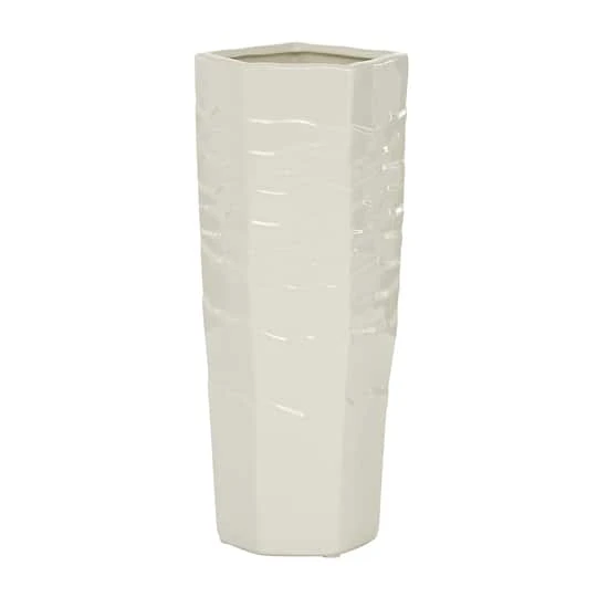 White Ceramic Contemporary Vase, 13" X 5" X 5" 5 White Ceramic Contemporary Vase, 13" X 5" X 5" - Image 3