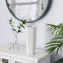 White Ceramic Contemporary Vase, 13" X 5" X 5" 15 White Ceramic Contemporary Vase, 13" X 5" X 5" -Flowers Michael Store D490071S 6