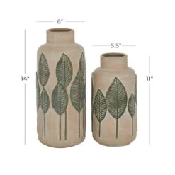 Set Of 2 Beige Stoneware Coastal Style Vase, 11", 14" 14 Set Of 2 Beige Stoneware Coastal Style Vase, 11", 14" -Flowers Michael Store D490074S 5