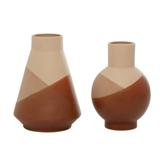 Set Of 2 Tan Ceramic Modern Vase 12", 11" 3 Set Of 2 Tan Ceramic Modern Vase 12", 11"