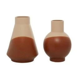 Set Of 2 Tan Ceramic Modern Vase 12", 11" 14 Set Of 2 Tan Ceramic Modern Vase 12", 11" -Flowers Michael Store D492366S 2
