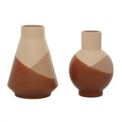 Set Of 2 Tan Ceramic Modern Vase 12", 11" 15 Set Of 2 Tan Ceramic Modern Vase 12", 11" -Flowers Michael Store D492366S 3