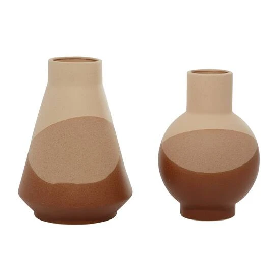 Set Of 2 Tan Ceramic Modern Vase 12", 11" 10 Set Of 2 Tan Ceramic Modern Vase 12", 11" - Image 8