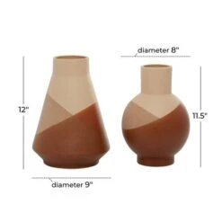 Set Of 2 Tan Ceramic Modern Vase 12", 11" 20 Set Of 2 Tan Ceramic Modern Vase 12", 11" -Flowers Michael Store D492366S 8
