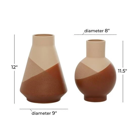 Set Of 2 Tan Ceramic Modern Vase 12", 11" 11 Set Of 2 Tan Ceramic Modern Vase 12", 11" - Image 9