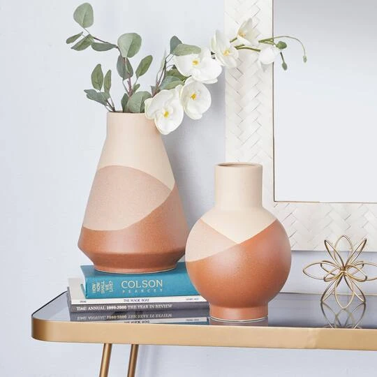 Set Of 2 Tan Ceramic Modern Vase 12", 11" 12 Set Of 2 Tan Ceramic Modern Vase 12", 11" - Image 10